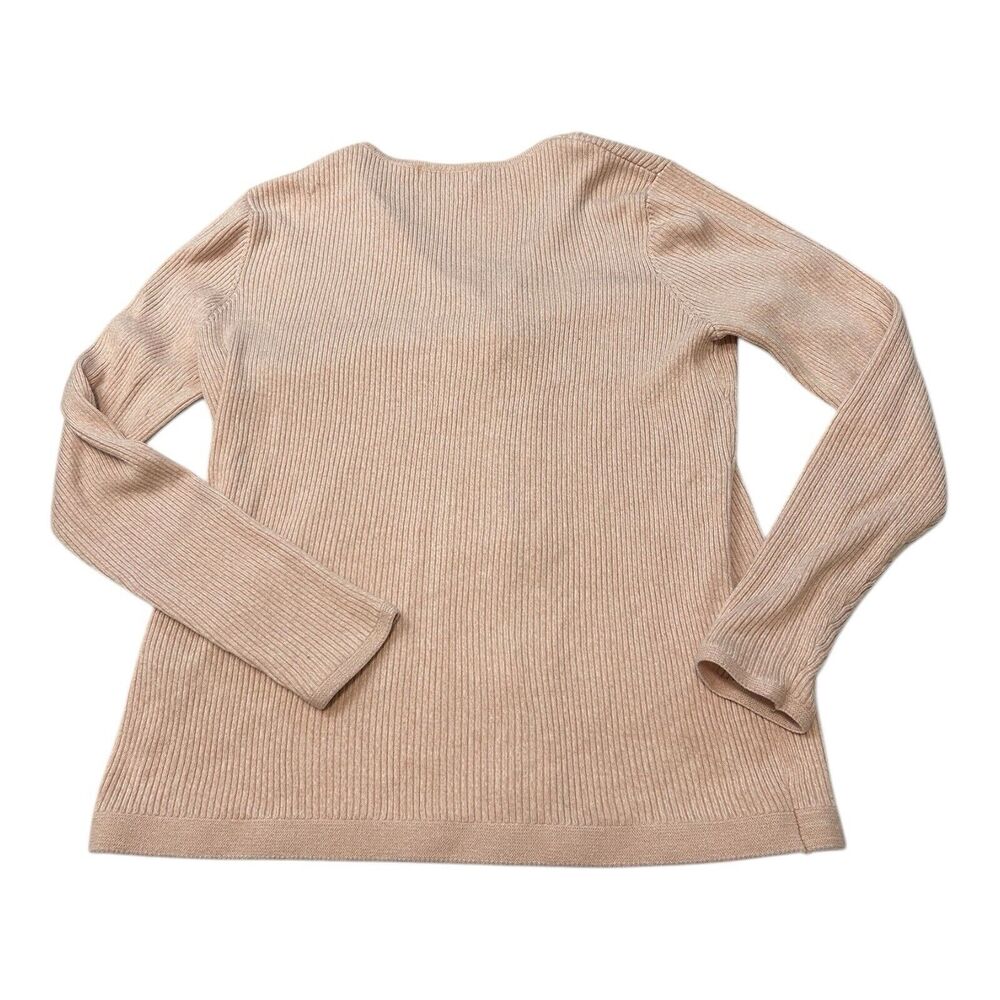 Calvin Klein Ribbed Zip Front Cardigan Sweater Pink Beige Neutral Long Sleeve - Picture 2 of 6